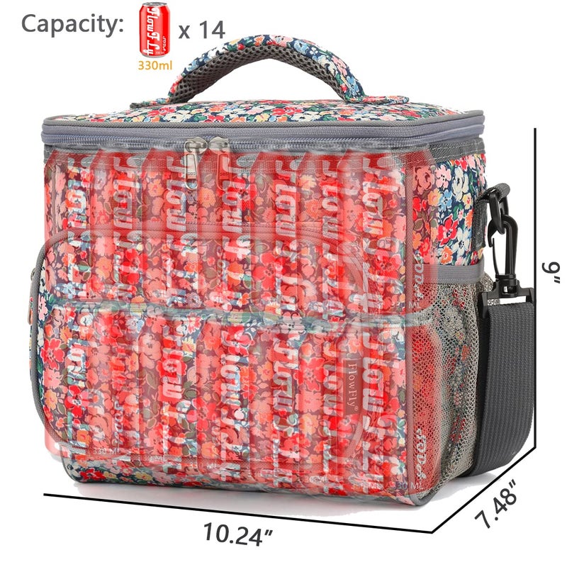 FlowFly Insulated Reusable Lunch Bag Adult Large Lunch Box for Women and Men with Adjustable Shoulder Strap,Front Zipper Pocket and Dual Large Mesh Side Pockets,Floral - Image 4